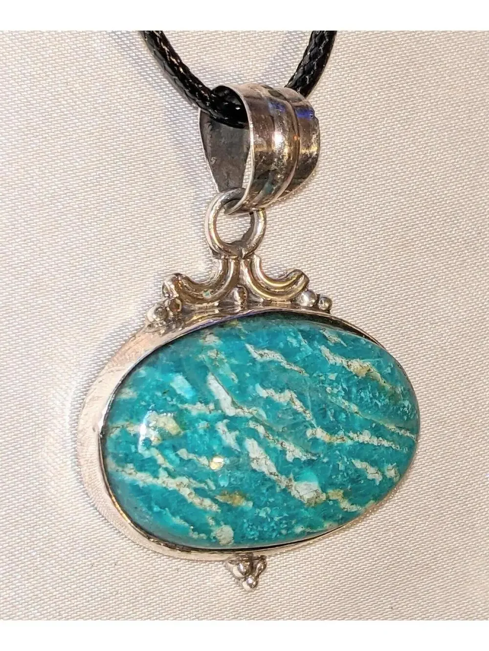 Vintage Siberian Amazonite 925 Sterling Silver Pendant Necklace Handmade NOS - Picture 1 of 7